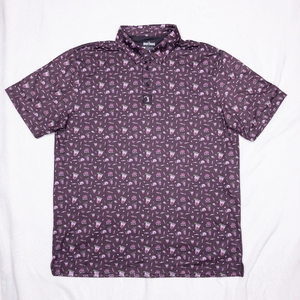 Bogey Bros Golf Polo Mens XL Purple Novelty Course Candy Cocktail Cigar